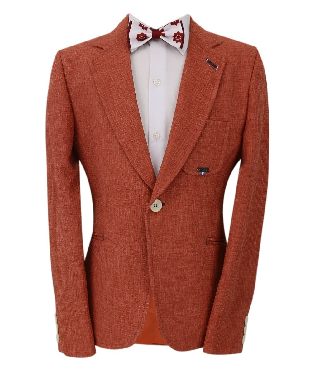 Boys Twill Single Breasted Slim Fit Blazer - TERRY - Brick