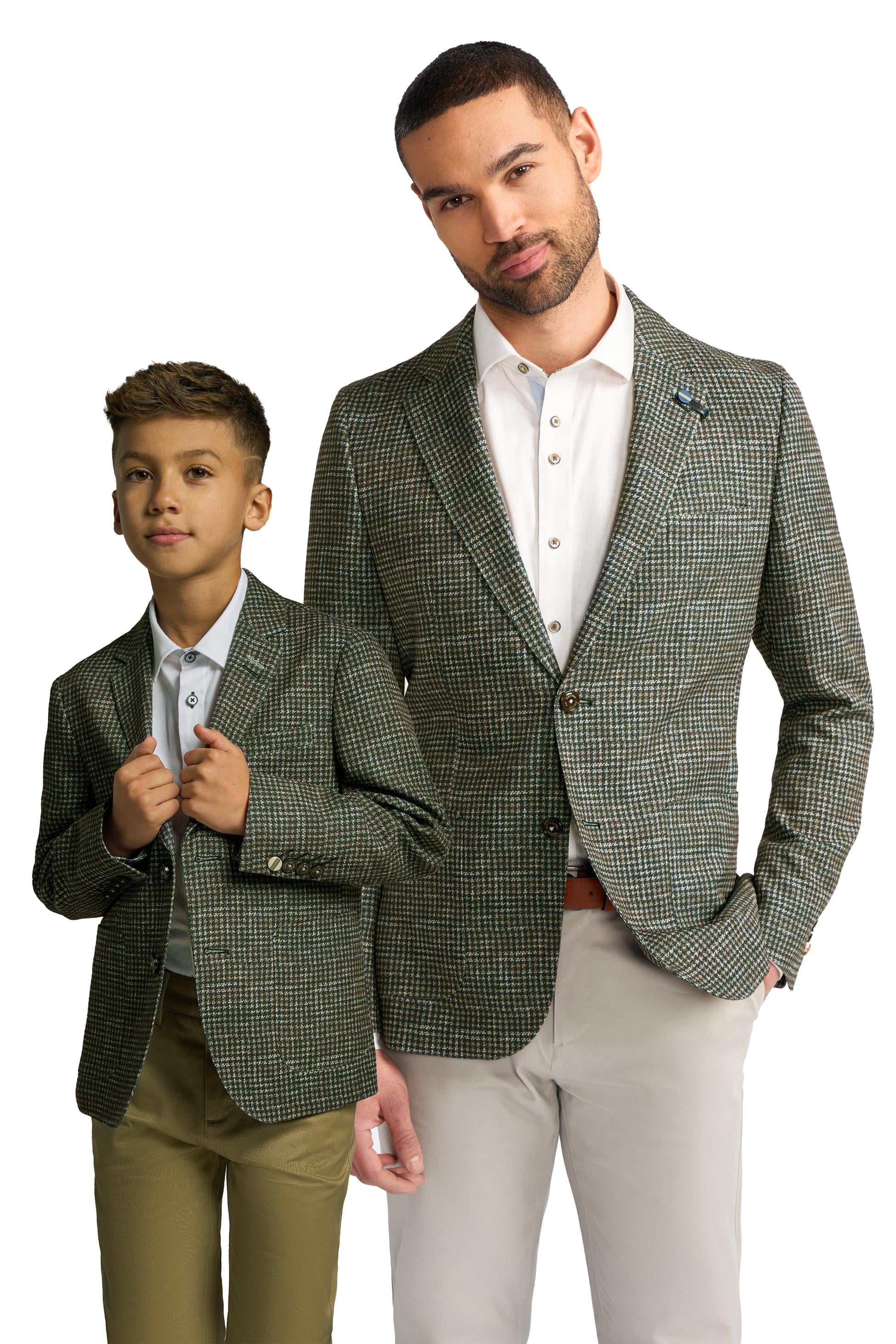 Blazer en Tweed à Motif Pied-de-Poule Vert Forêt pour Homme - RIVA - Vert Forêt