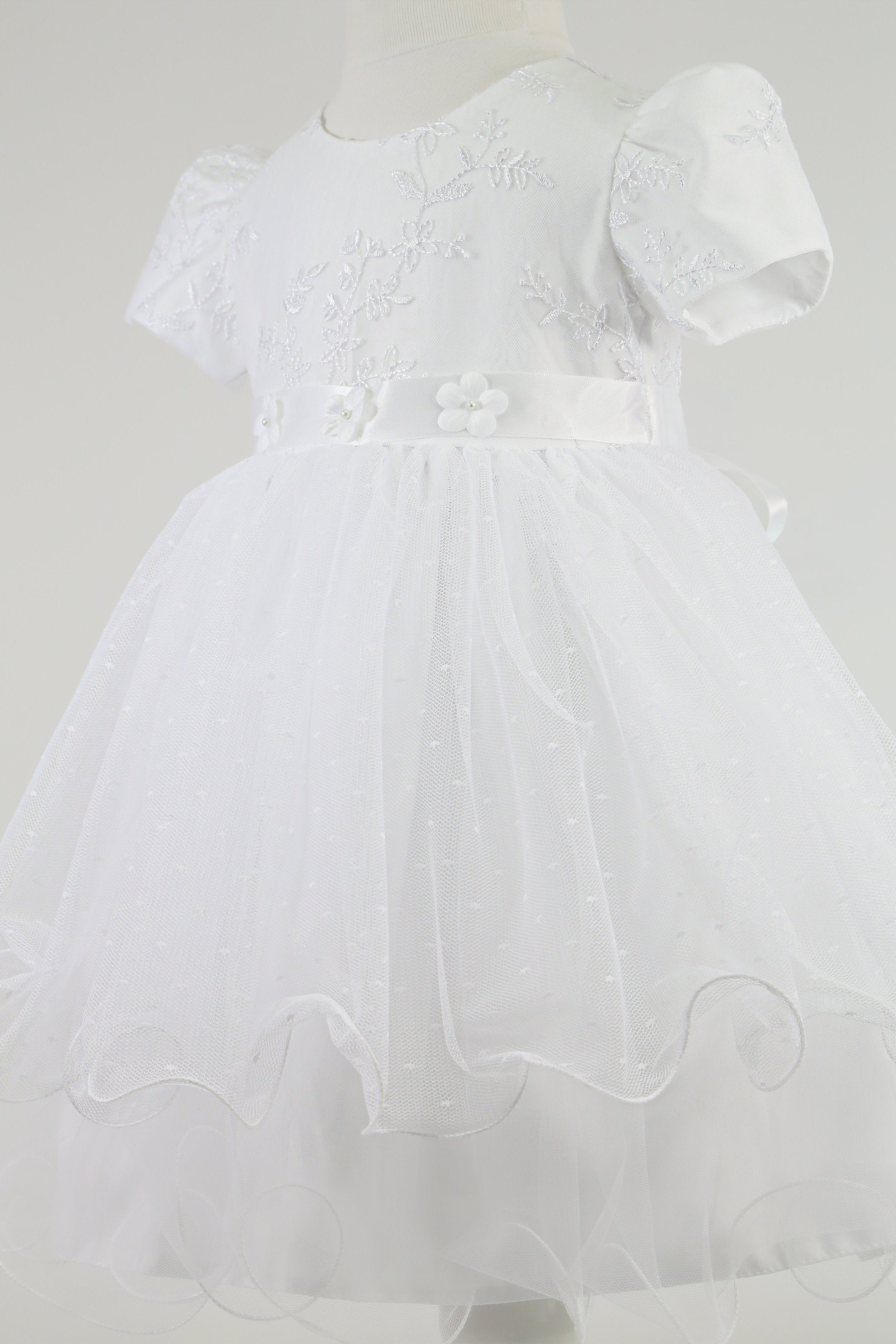 Baby Mädchen Ballonärmel Tüllkleid – B1038 - Weiß