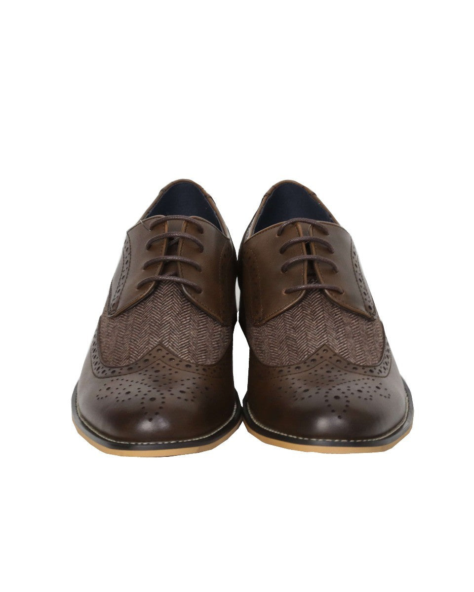 Herren Schnürsenkel Tweed Leder Brogue Schuhe - HORATIO - Braun