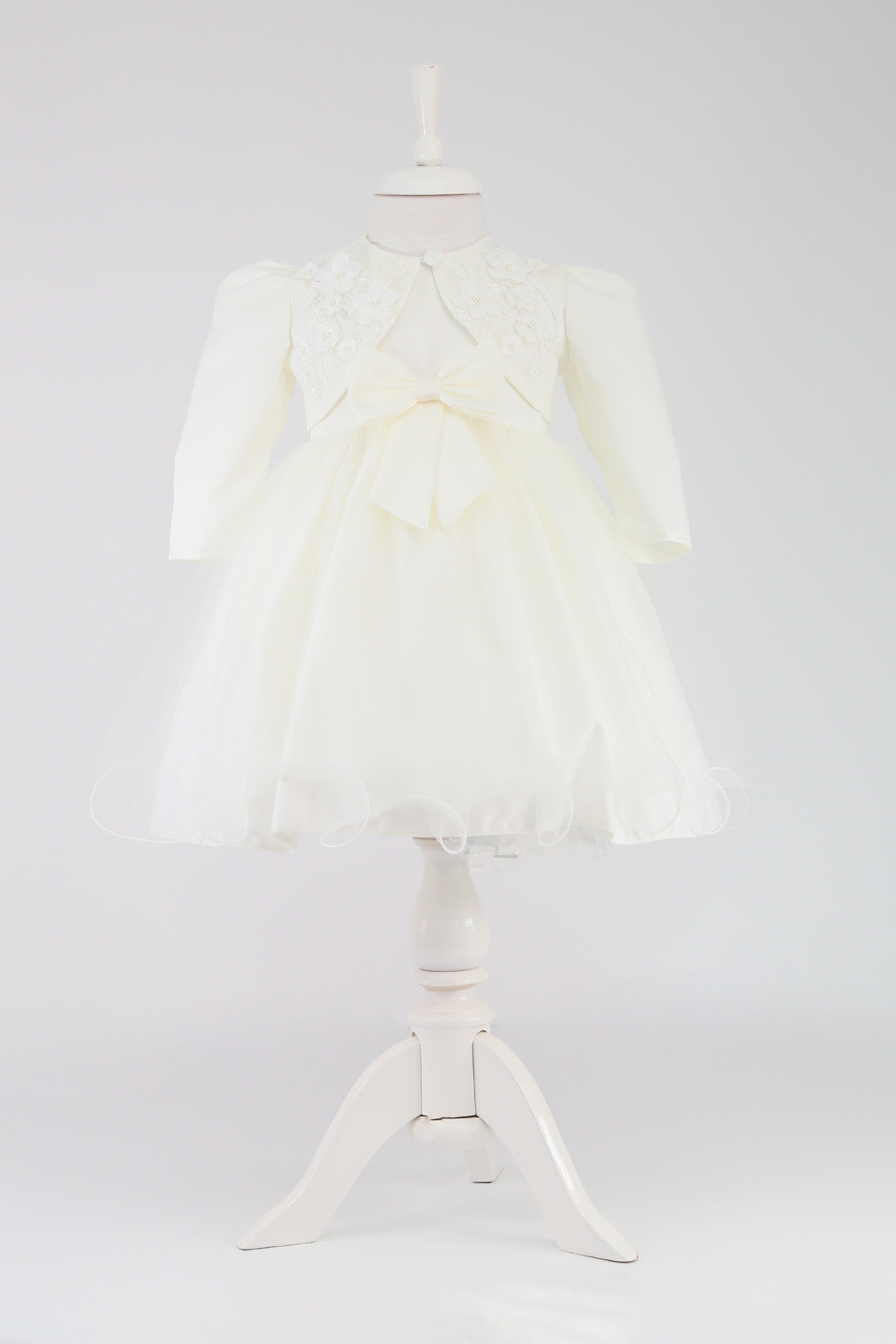 Baby Mädchen Ärmelloses Kleid mit floraler Bolero - B1176 - Elfenbein