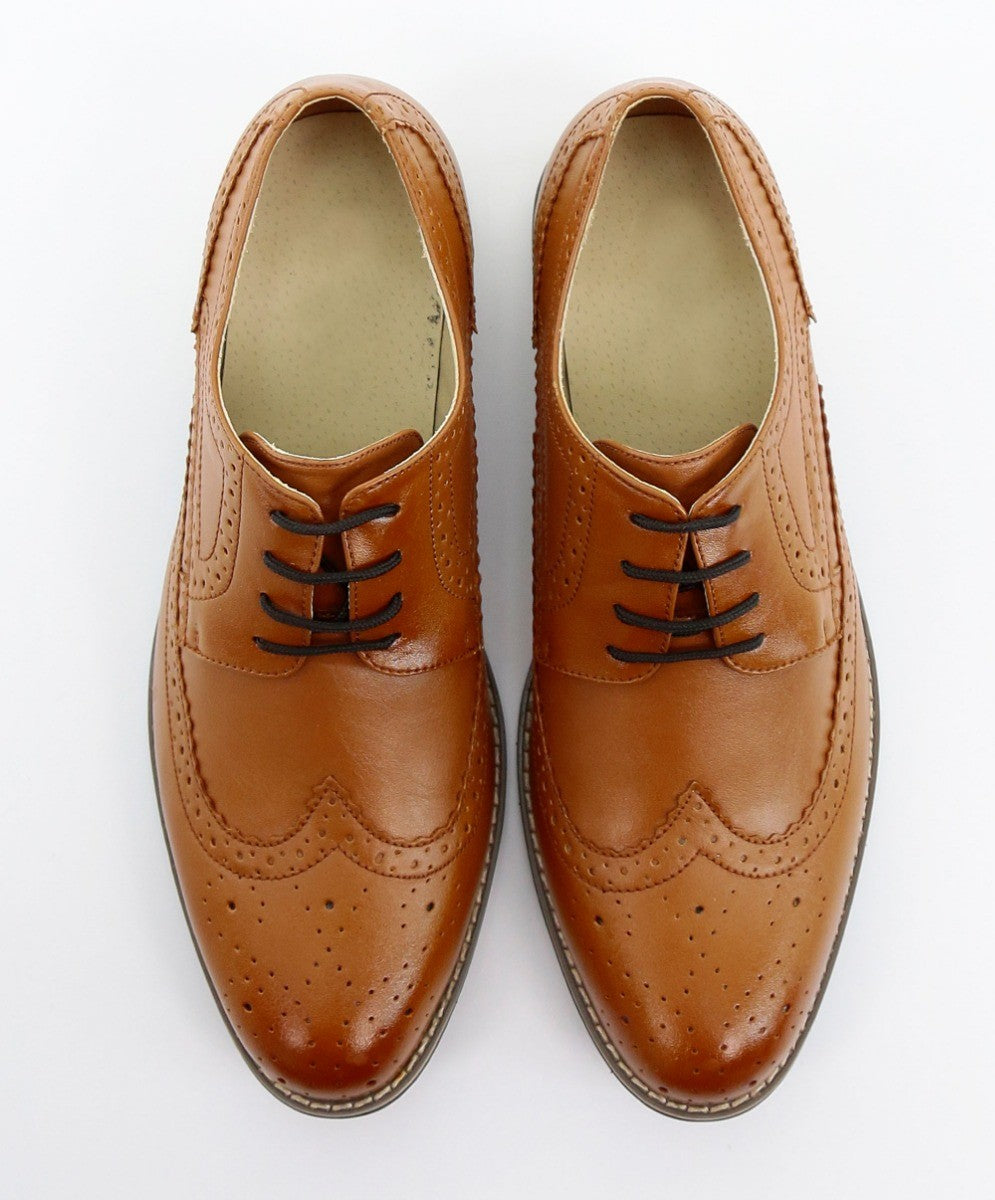 Men's Lace Up Leather Wingtip Brogue Shoes - Tan Brown