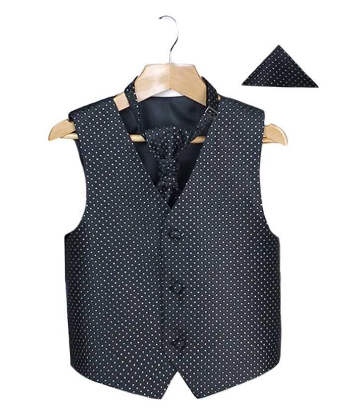 Ensemble Gilet, Cravate et Mouchoir pour Garçons et Hommes - Noir