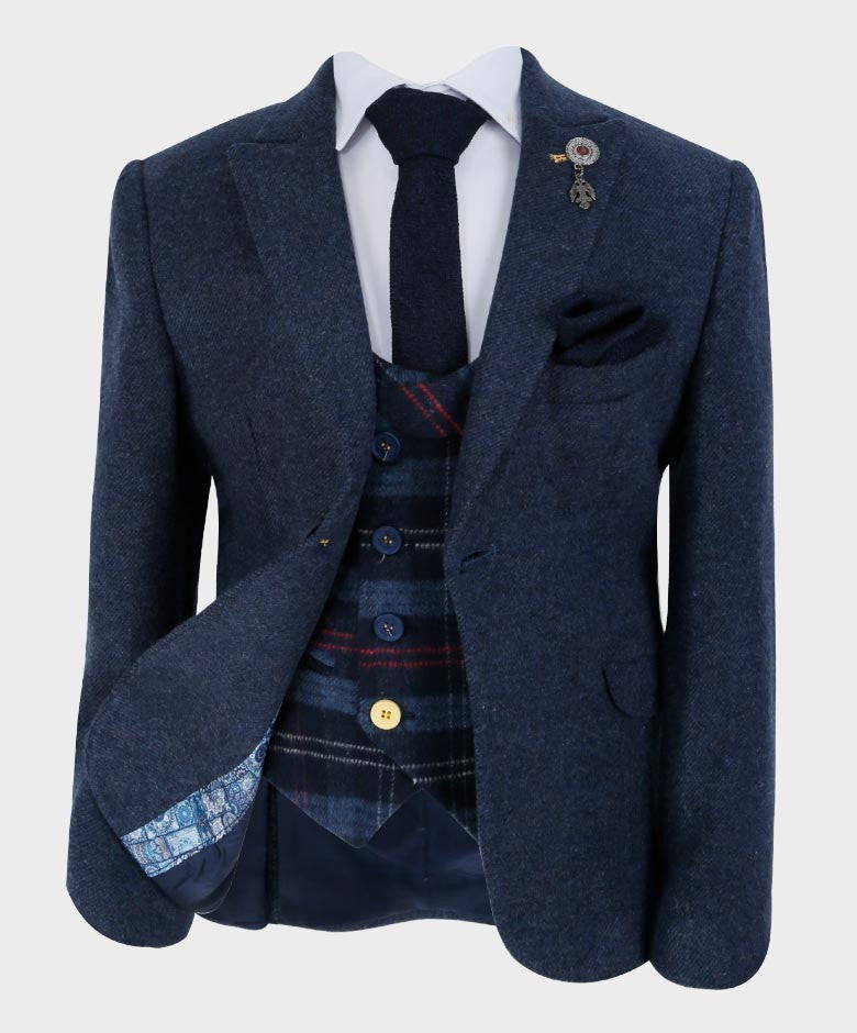 Ensemble Blazer et Gilet Tailored Fit en Cachemire pour Garçons - Bleu Marine