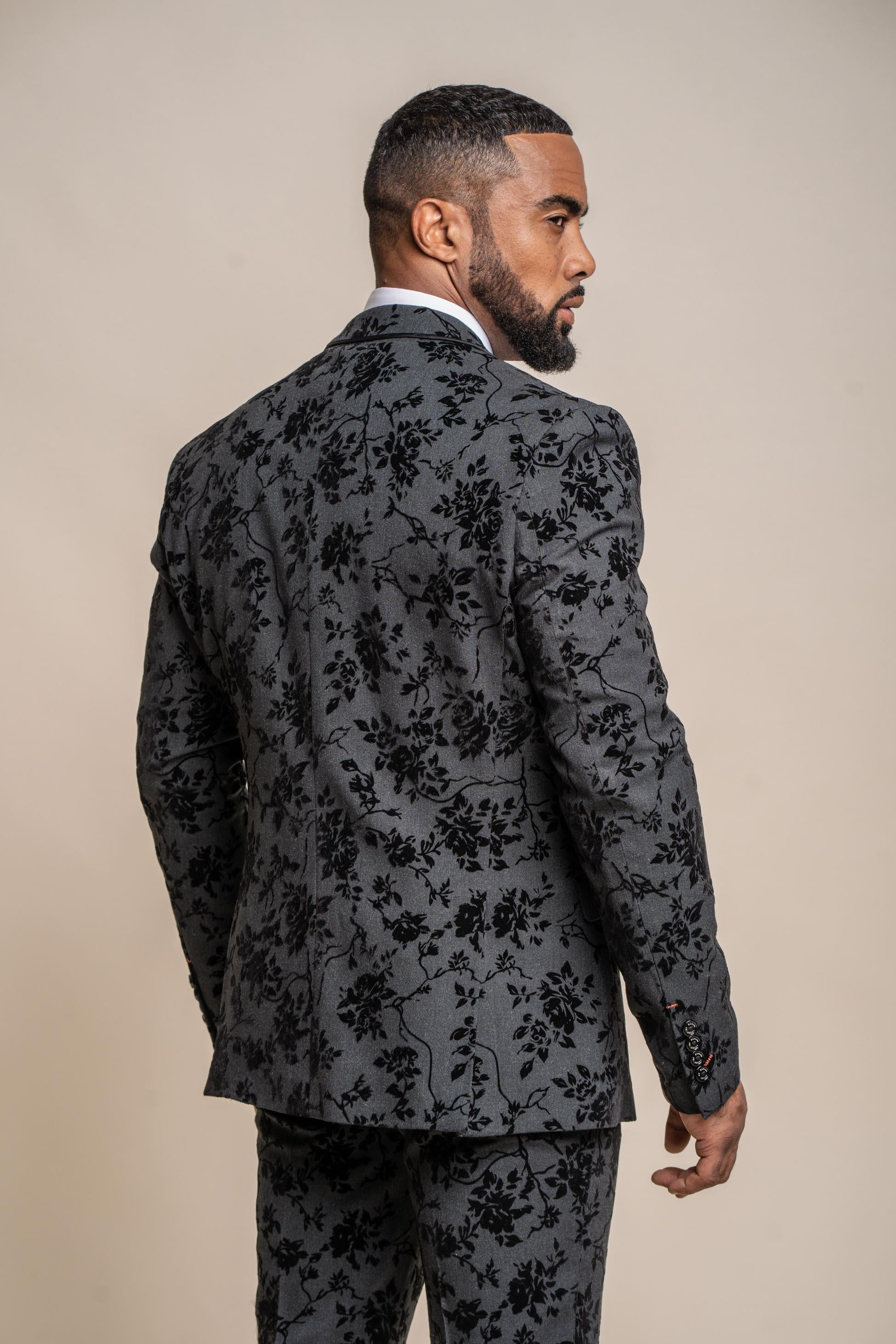 Veste de Costume en Velours Noir Brodé de Fleurs pour Homme - GEORGI - Noir