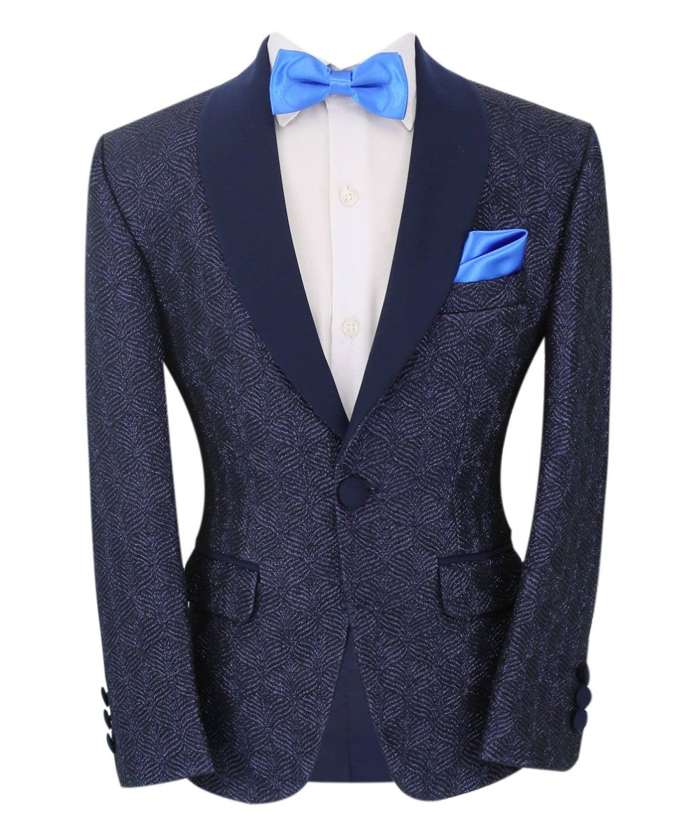 Costume de Smoking en Tweed Slim Fit pour Garçons - ROBBIE - Bleu Marine