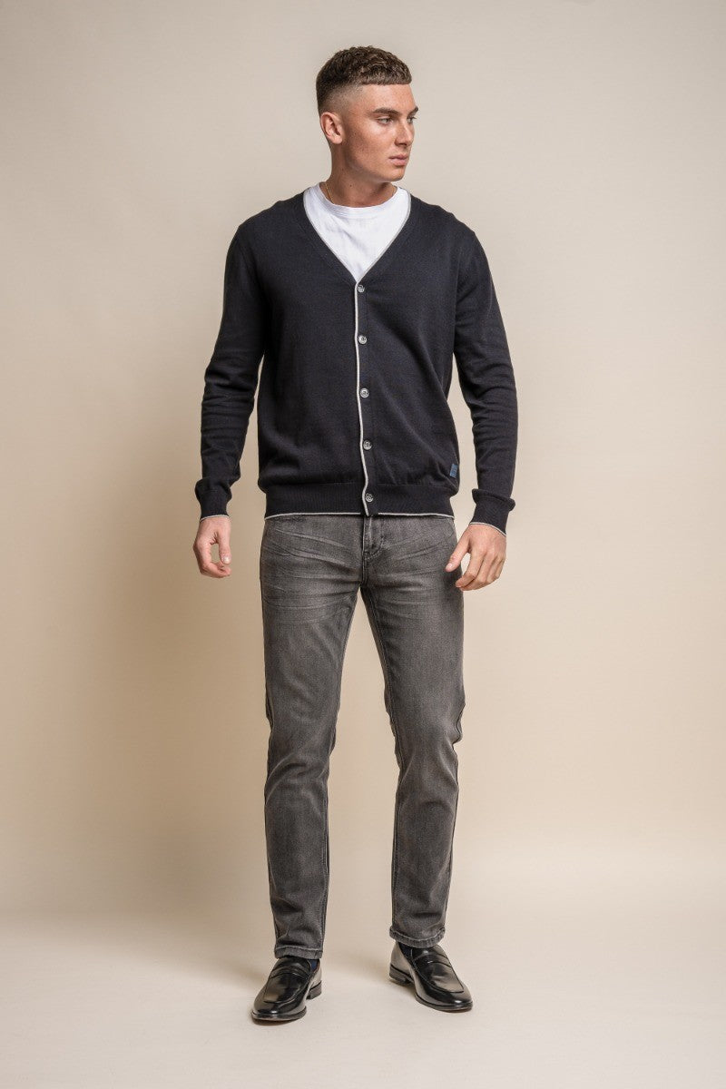 Cardigan en coton tricoté ajusté pour hommes - Raider - Noir