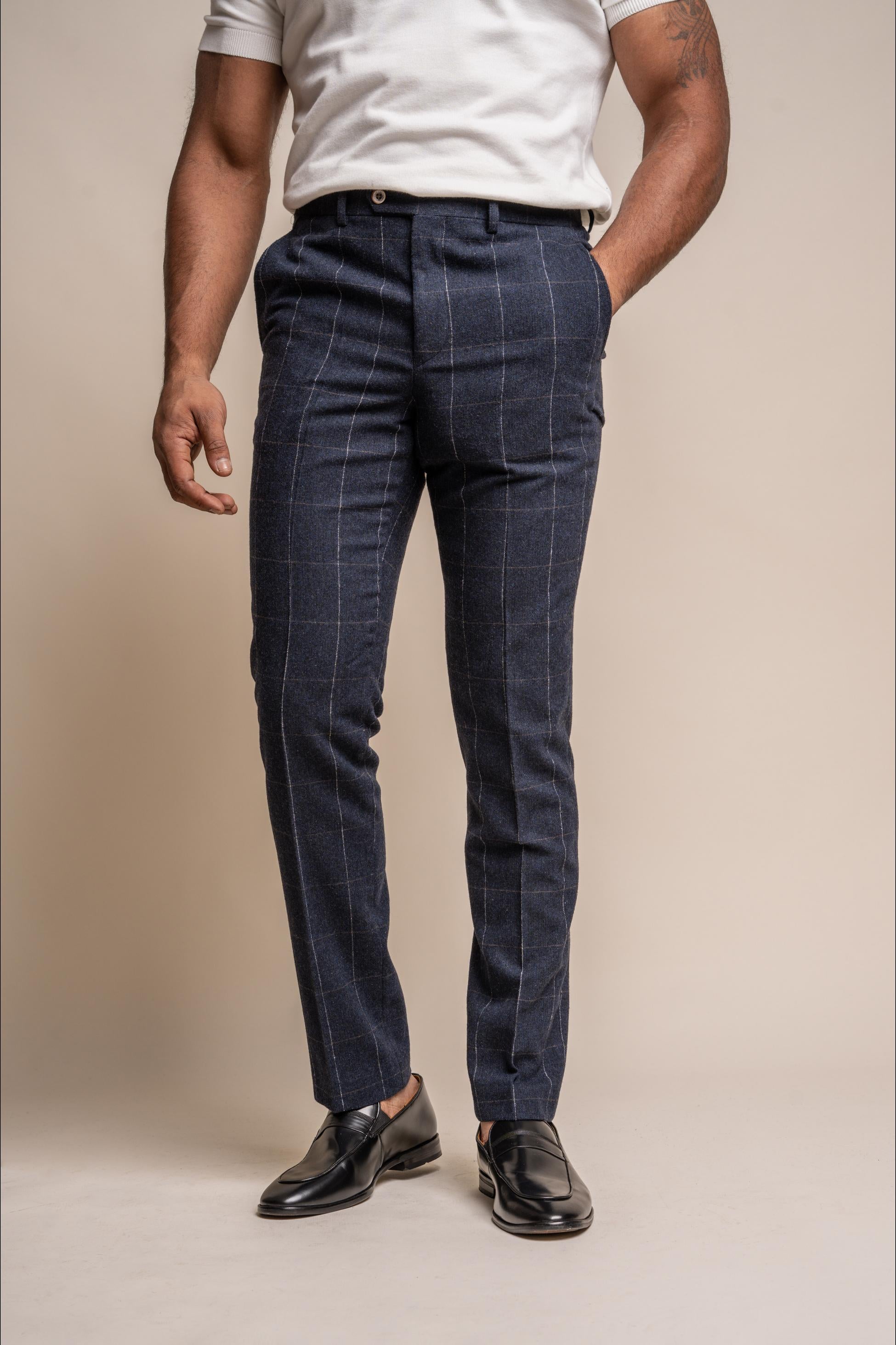 Pantalon en Laine à Motif Windowpane Bleu Marine pour Homme - ANGELS - Bleu Marine