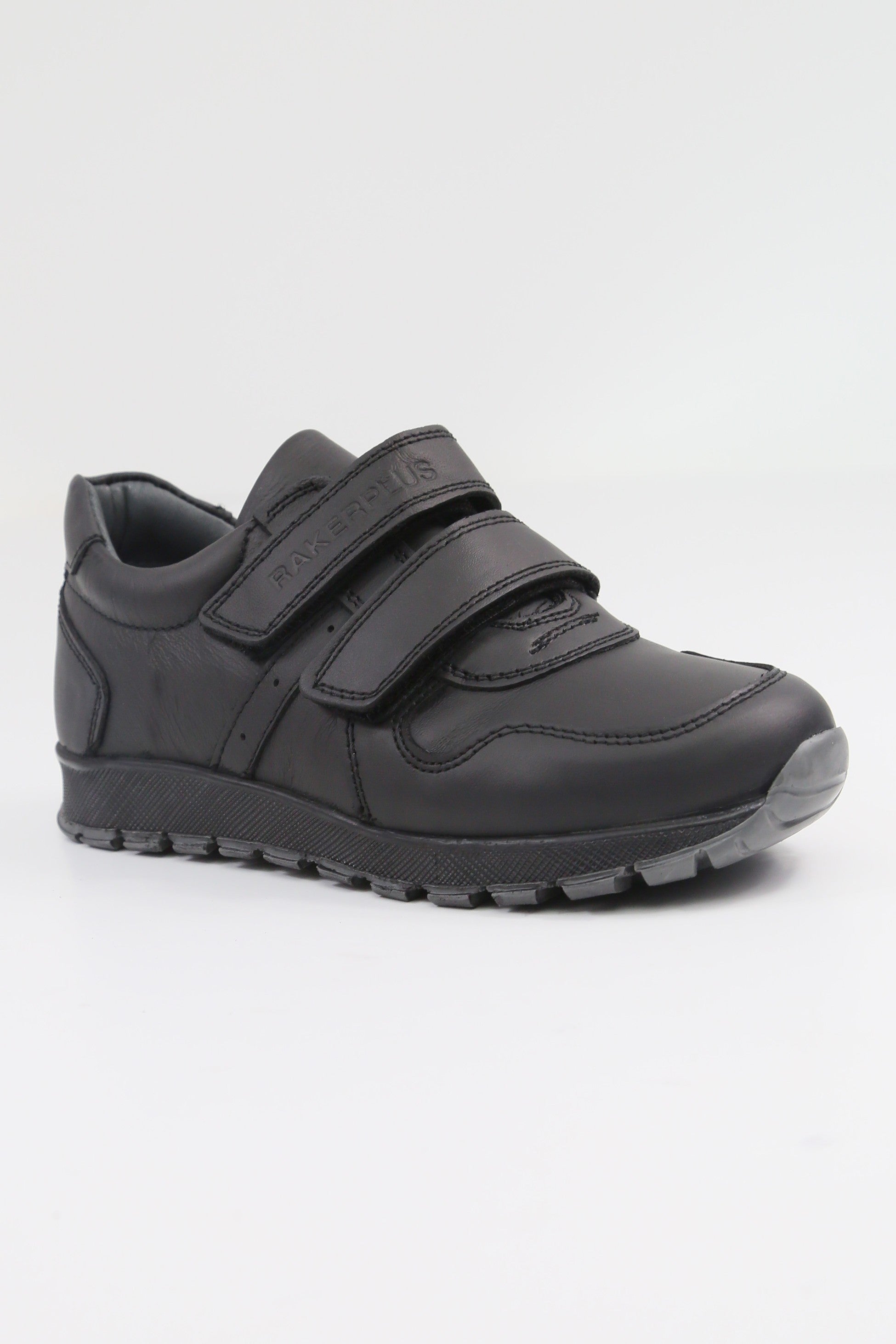 Boys Black Leather Velcro School Trainer Shoes - 3750 - Black