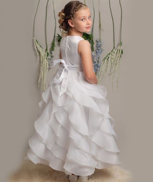 Girls White Cascading Tiered Tulle Dress – ELLA - White