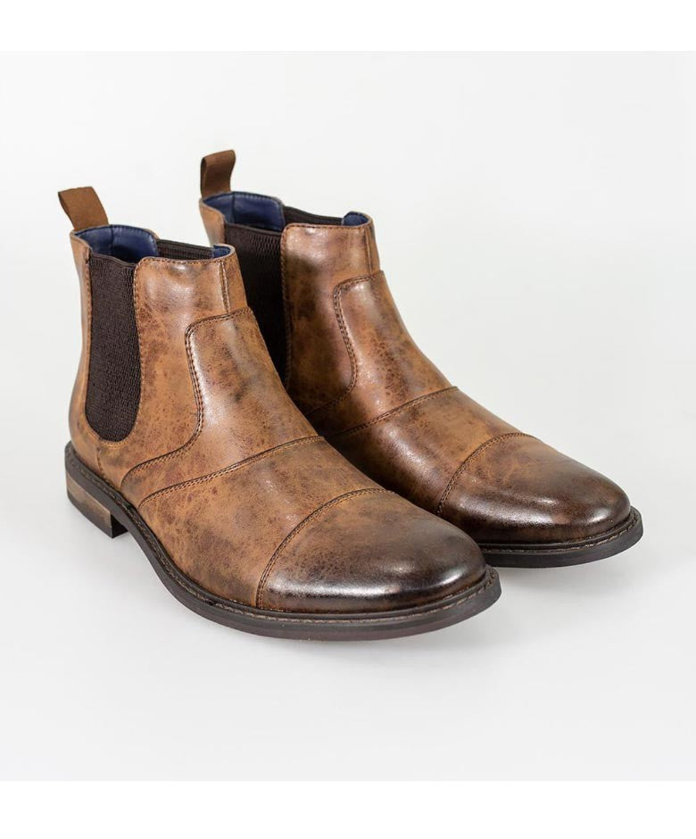 Bottes Chelsea en cuir à enfiler couture italienne pour hommes - Marron Tan