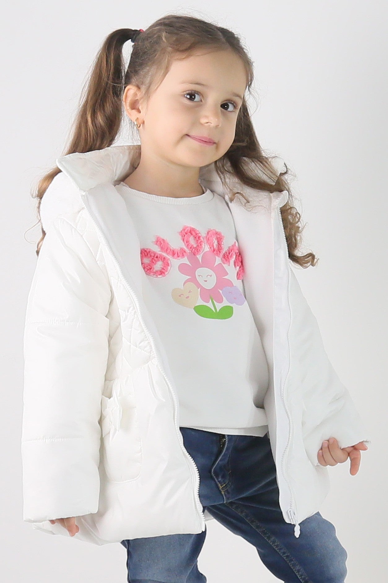 Baby & Girls' Quilted Hooded Puffer Coat - SASHA - White