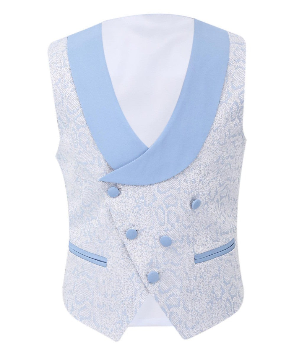 Jungen Jacquard Gemustertes Tuxedo Anzug - ASHLEY - Eisblau