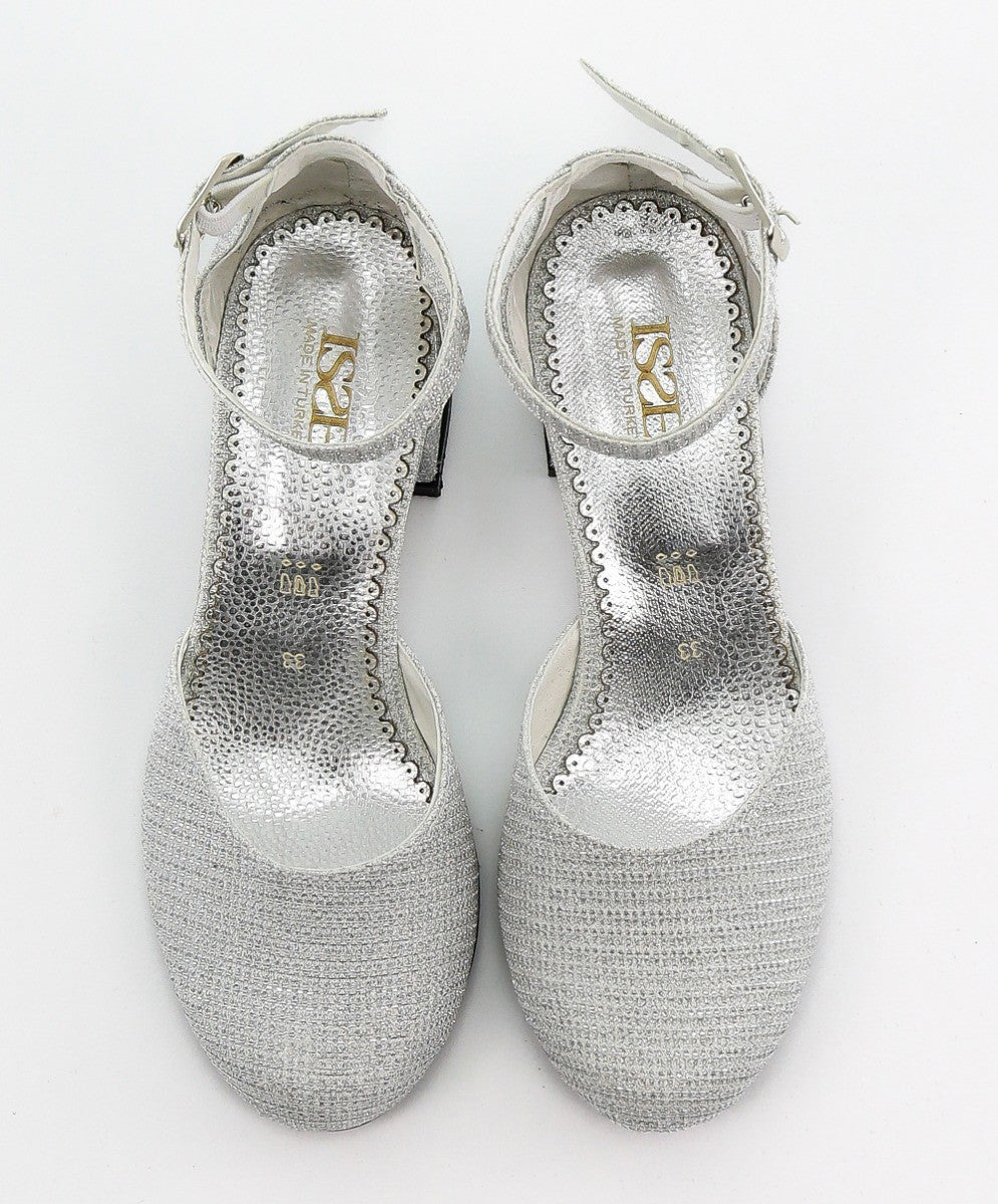 Chaussures de Communion à Bride à la Cheville et Bloc Talon pour Filles - Argent