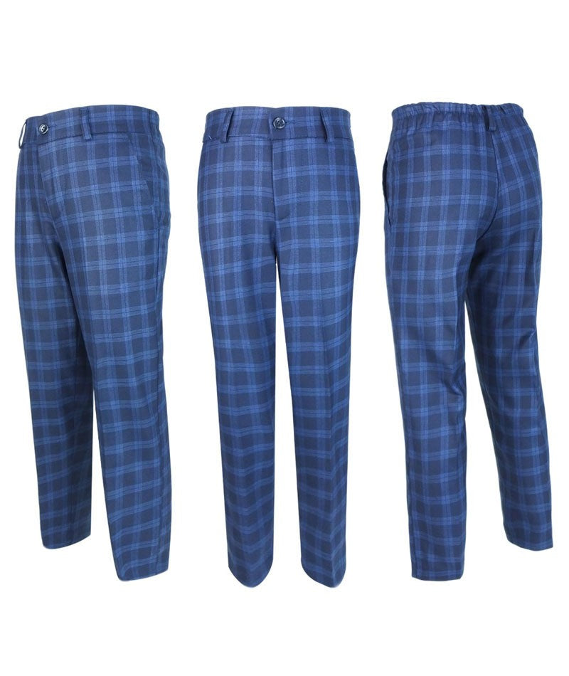 Costume en Tweed à Carreaux Windowpane Tailored Fit pour Garçons - Bleu Foncé