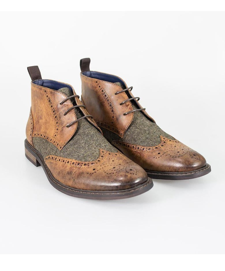 Herren Tweed Brogue Knöchelstiefel - CURTIS - Hellbraun