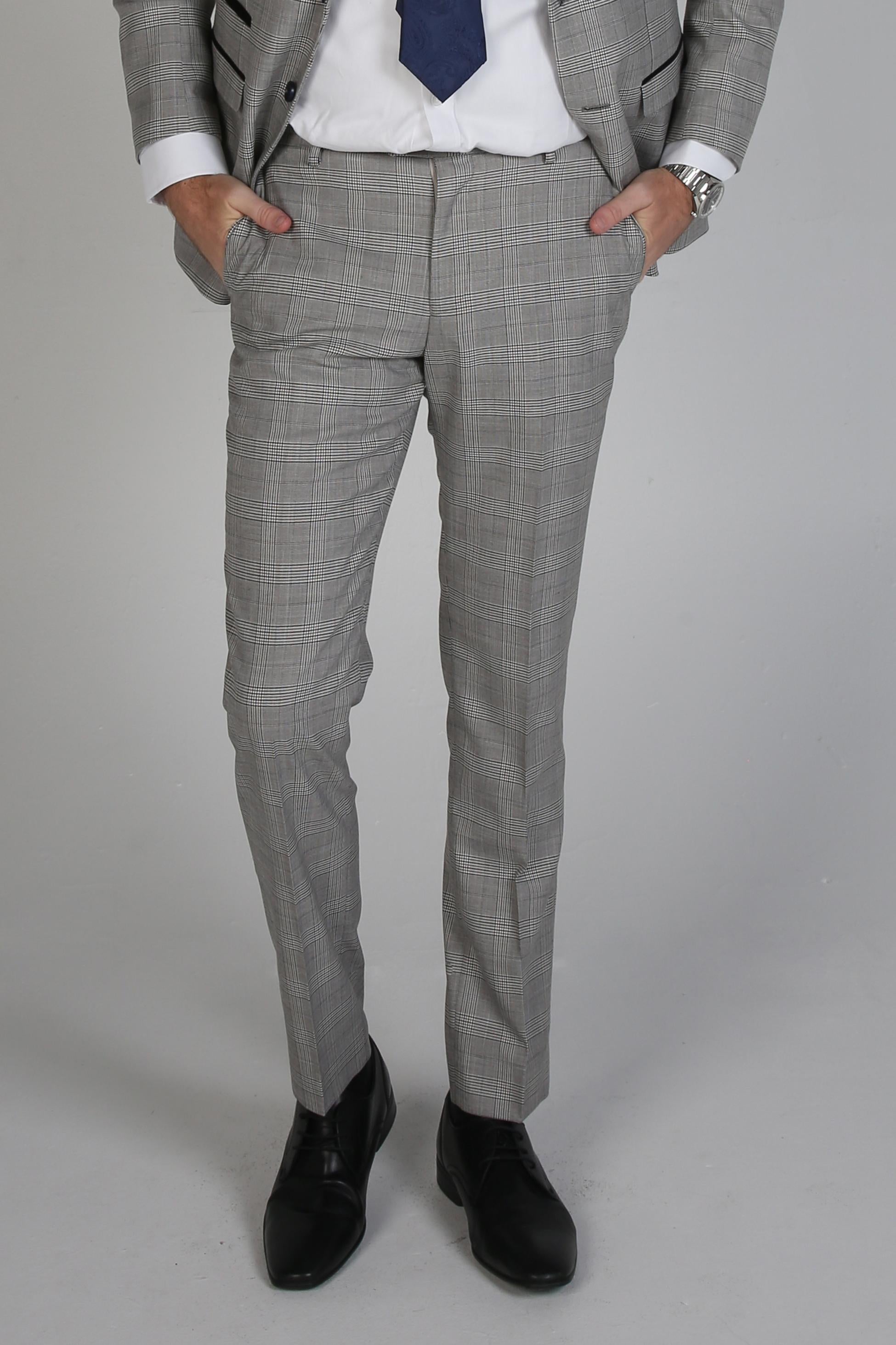 Herren Windowpane Tweed Karo Hose - HUGO - Grau