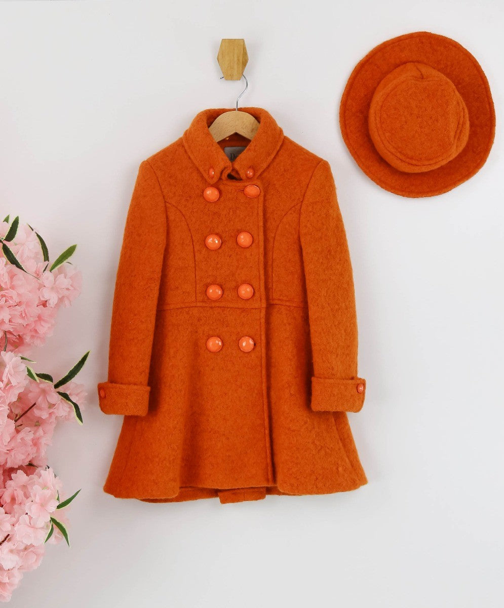 Ensemble Manteau Double Bouton en Laine pour Filles - ELIZABETH - Orange Brique