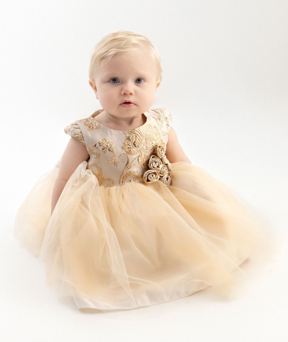 Robe avec corsage brodé doré pour filles et bébés - ANGELA - Champagne Or