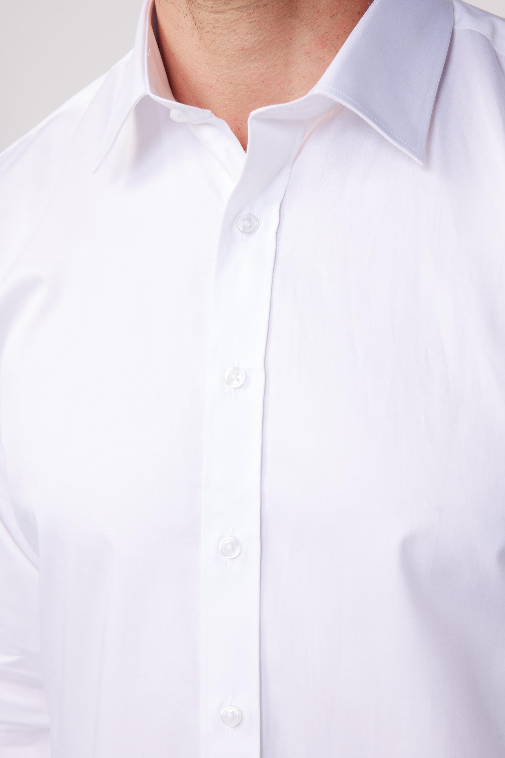 Men's Slim Fit Cotton Satin White Dress Shirt - White