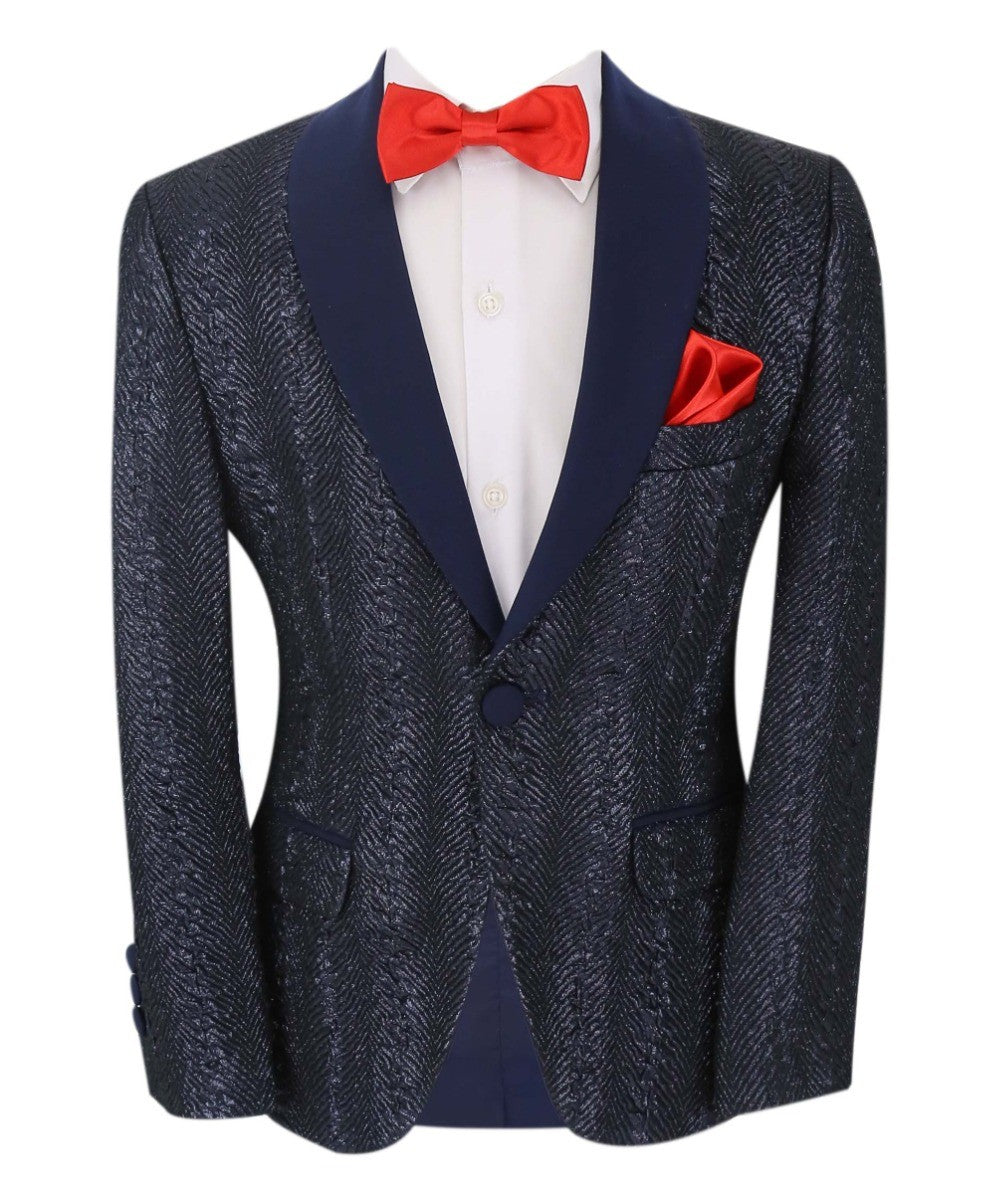 Jungen Tweed Tuxedo Slim Fit Anzug - ROBBIE - Dunkel Navyblau