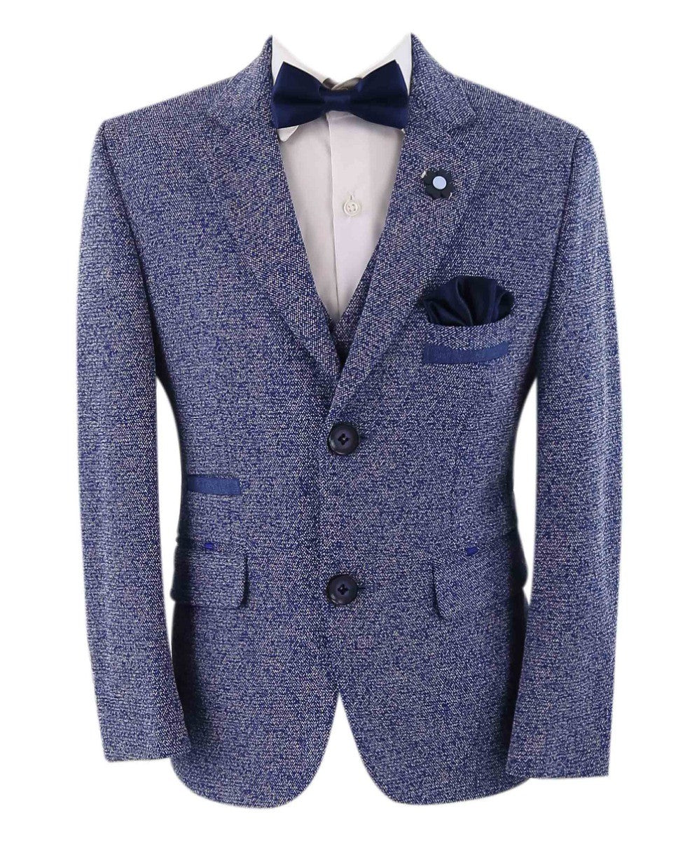 Boys Cotton Slim Fit Blazer and Waistcoat Set - Frank - Dark Blue