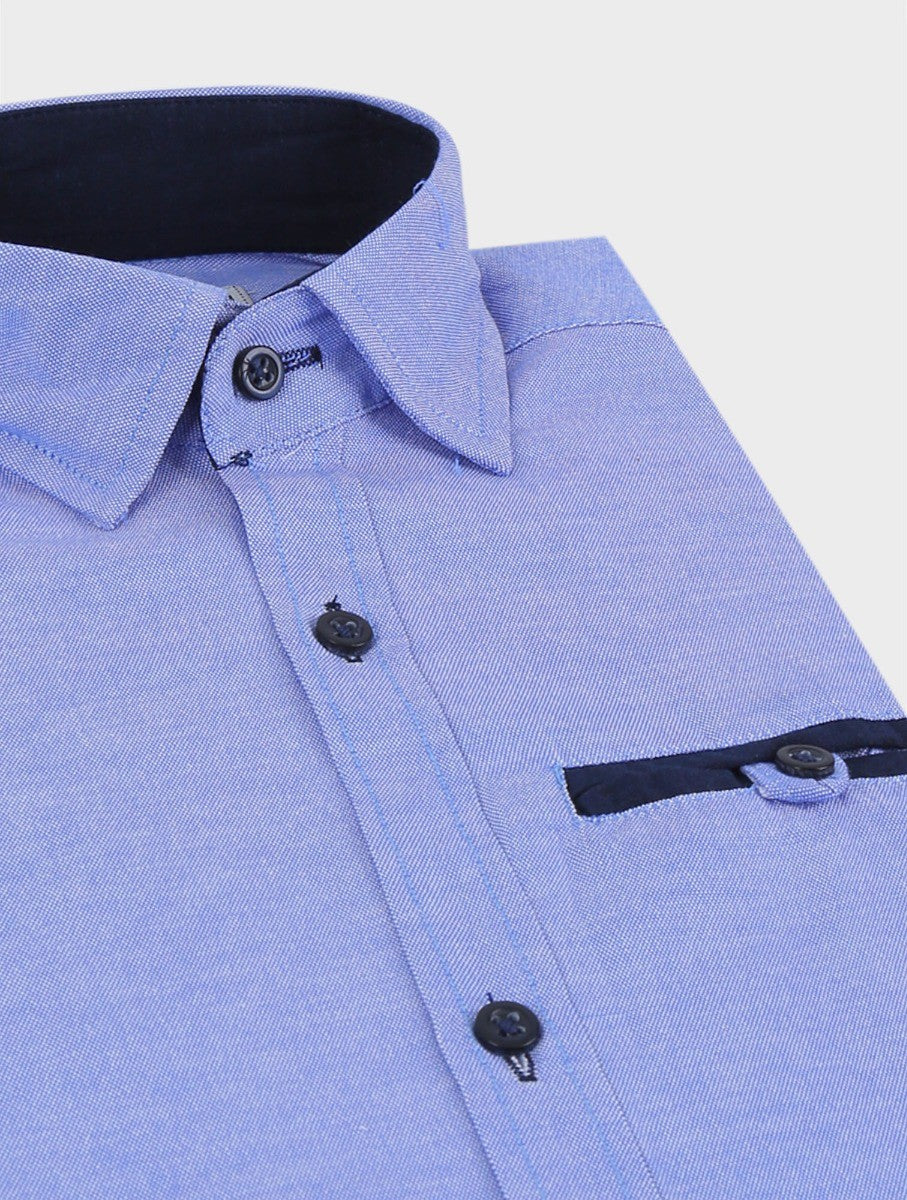 Chemise en Coton Slim Fit à Manches Longues pour Garçons - RYAN Bleu - Bleu Foncé