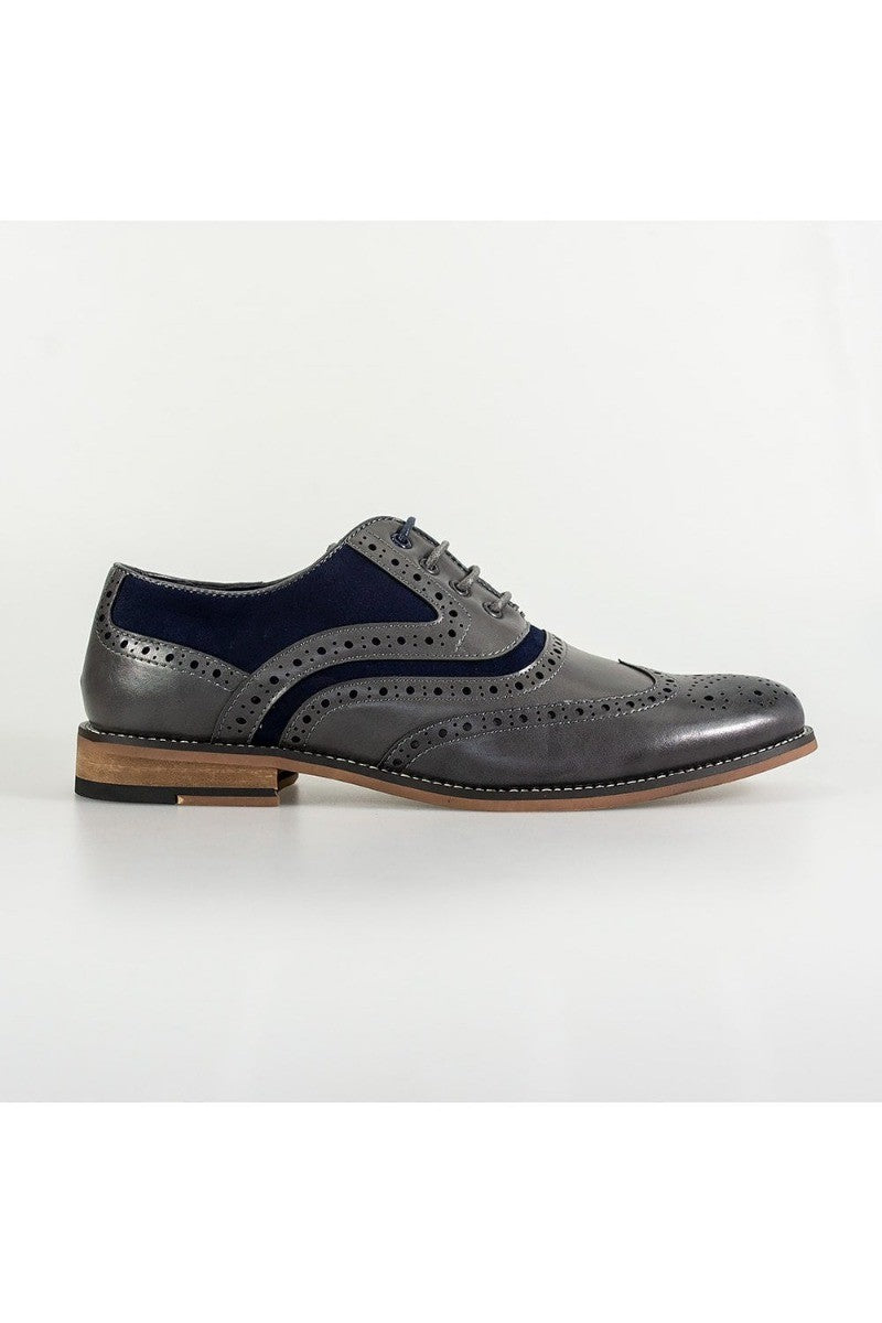 Herren Wildleder & Leder Oxford Brogue Schuhe - ETHAN - Grau - Marineblau