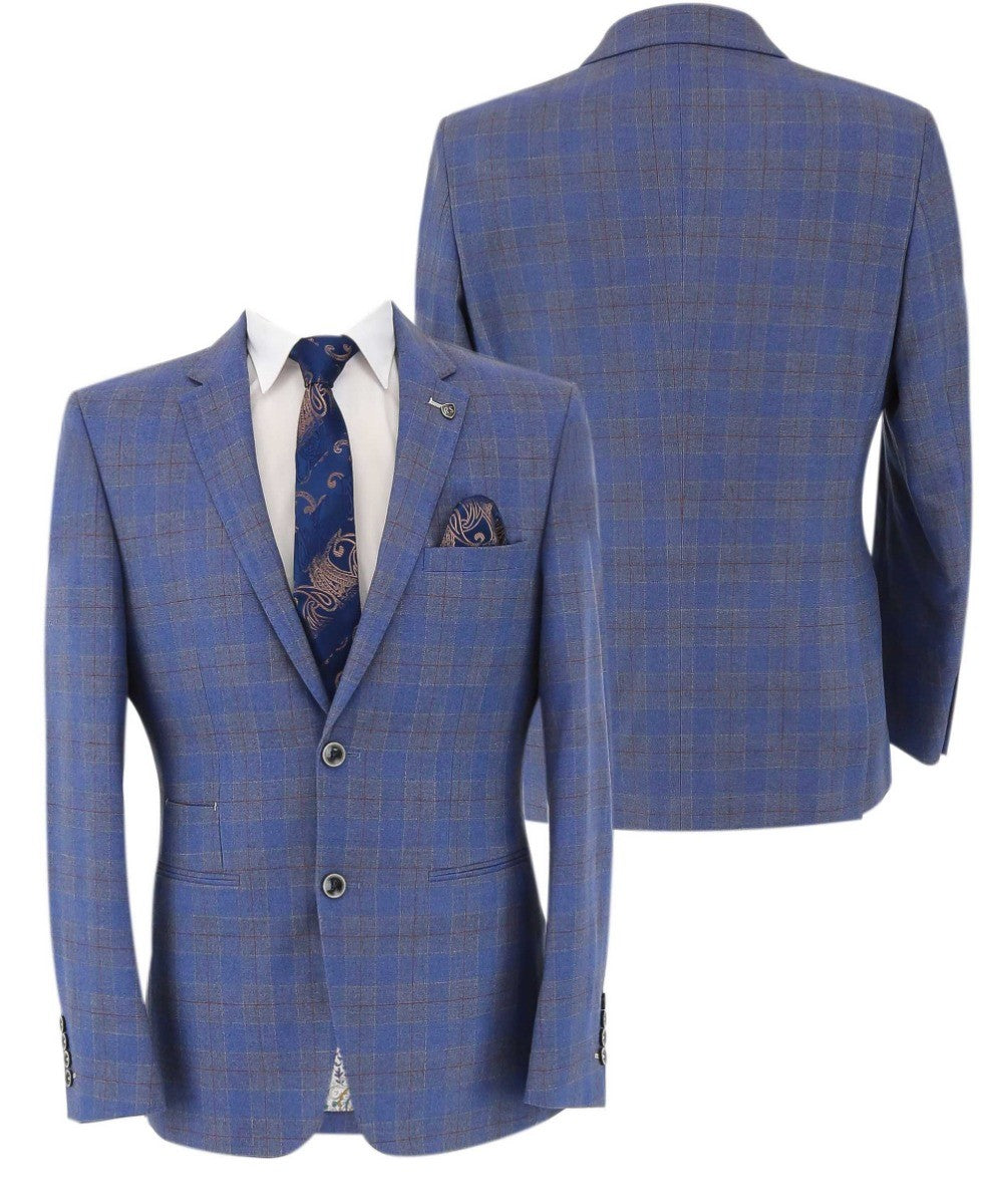 Costume à Motif Windowpane Slim Fit pour Homme - CONNOR - Bleu Pâle