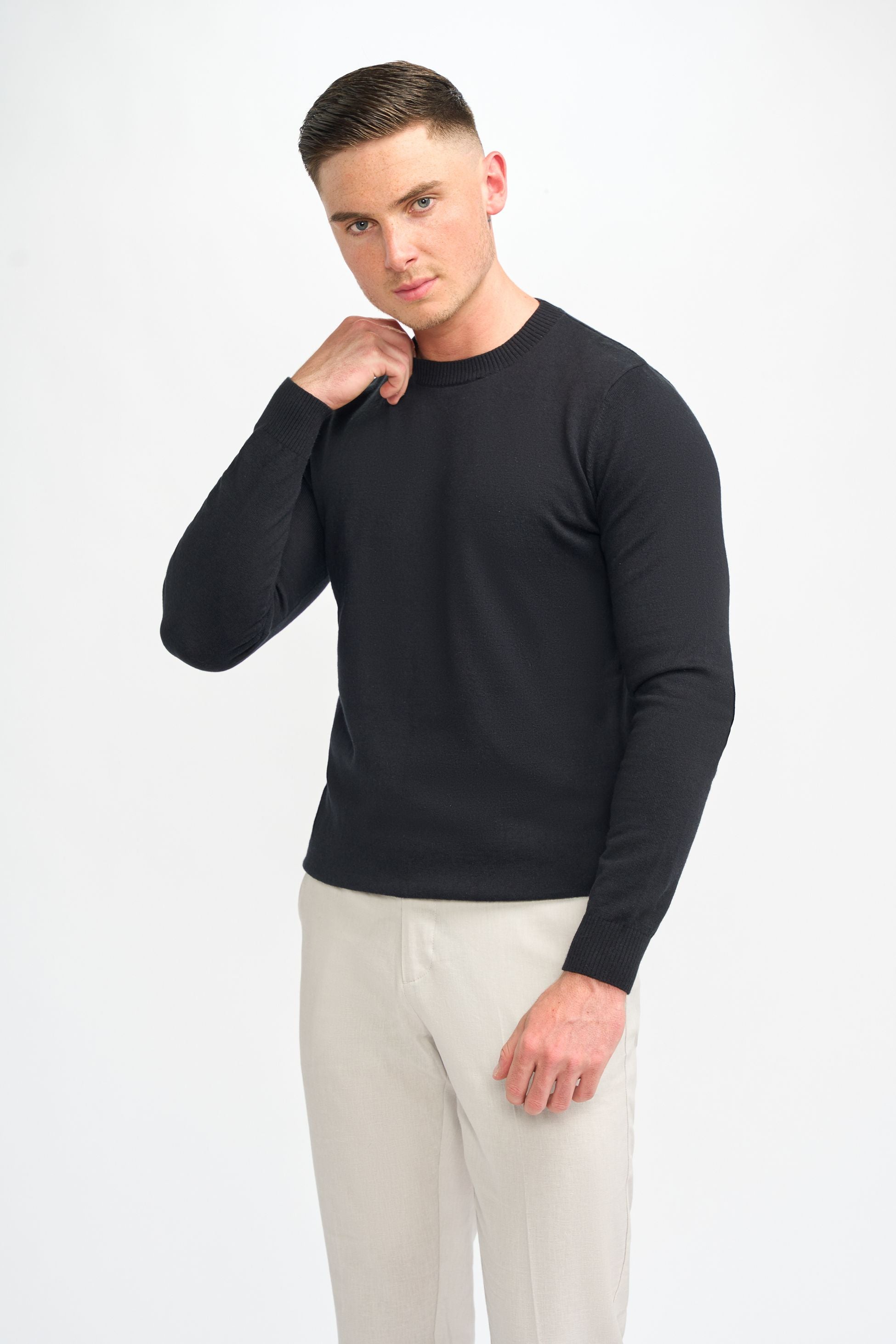 Herren Woll-Mischung Strickpullover Jumper - Connall - Schwarz