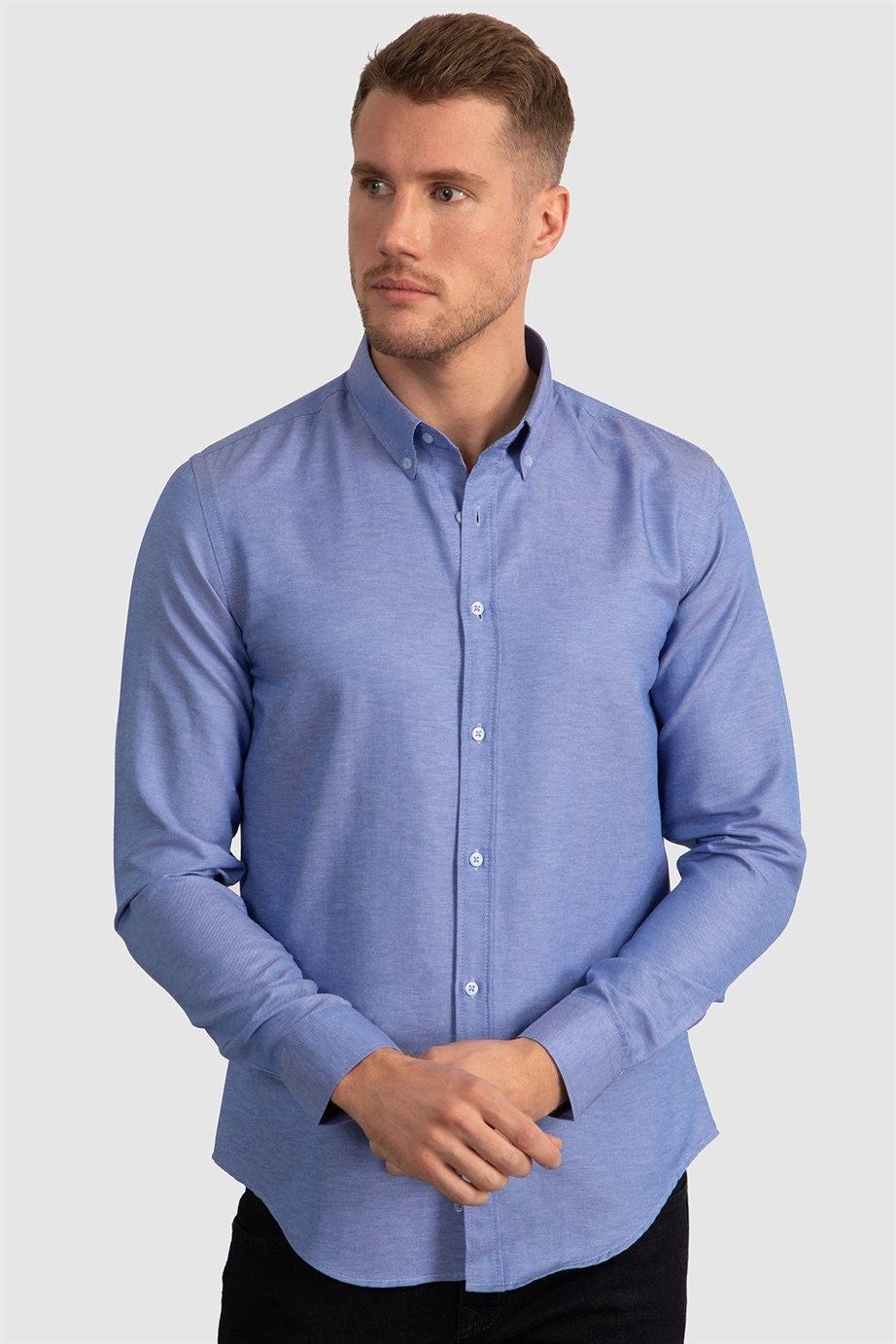 Chemise en coton ajustée à col boutonné - GABARDIN - Bleu