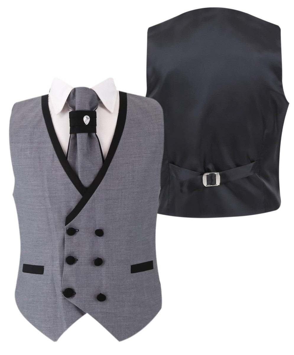 Jungen Slim Fit Piping Grauer Tuxedo Anzug - Grau