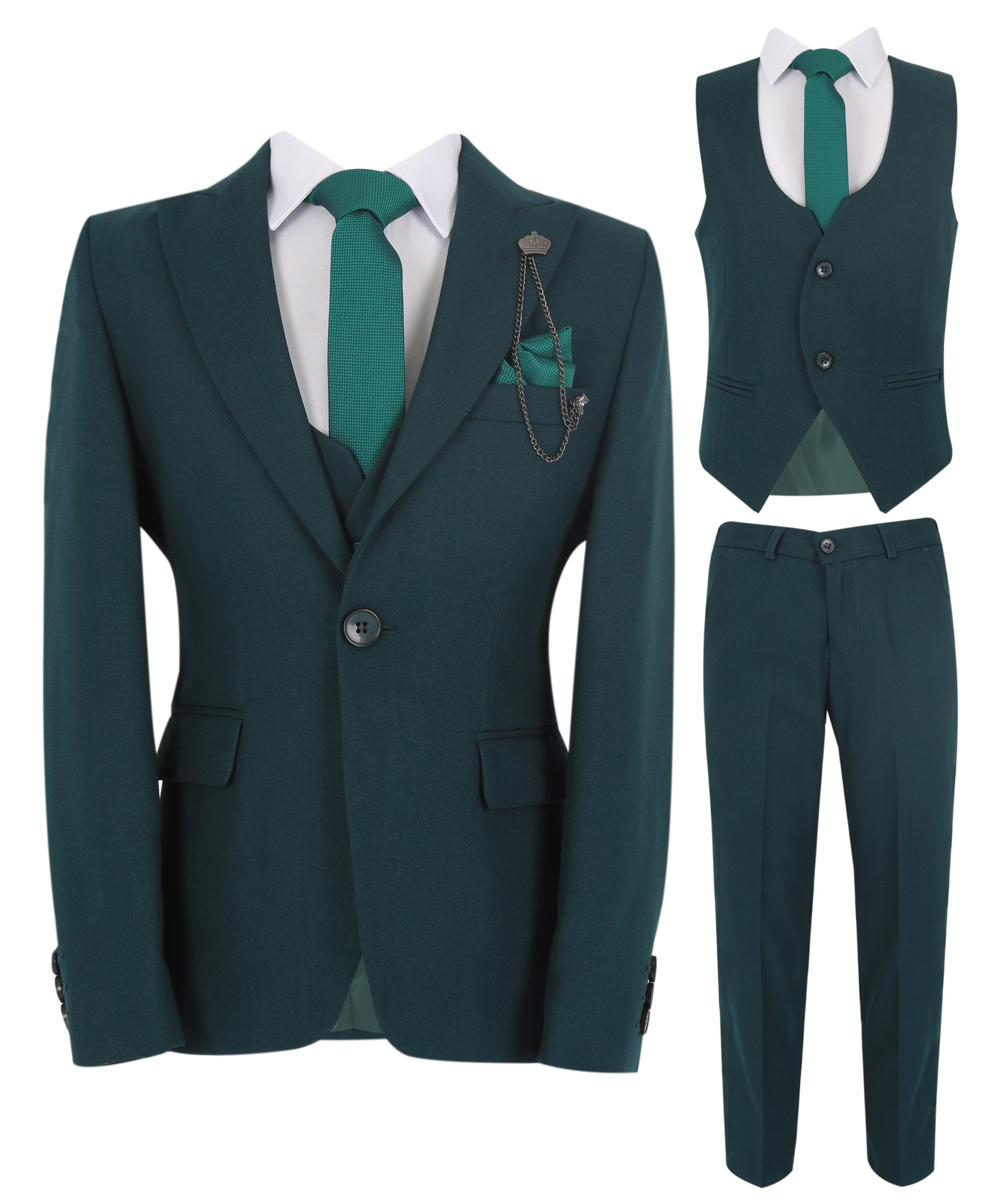 Ensemble Costume Chevron Slim Fit 8 Pièces pour Garçons - KING - Vert Émeraude