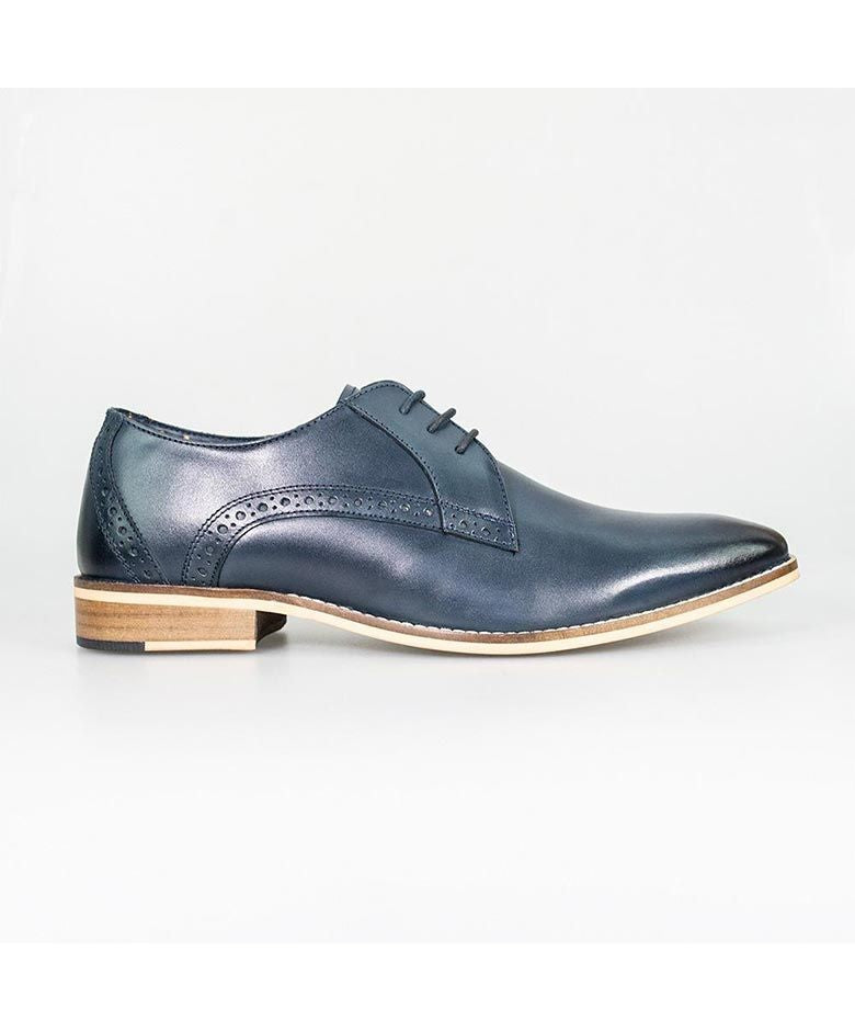 Herren Leder Derby Schuhe - JOHN - Marineblau