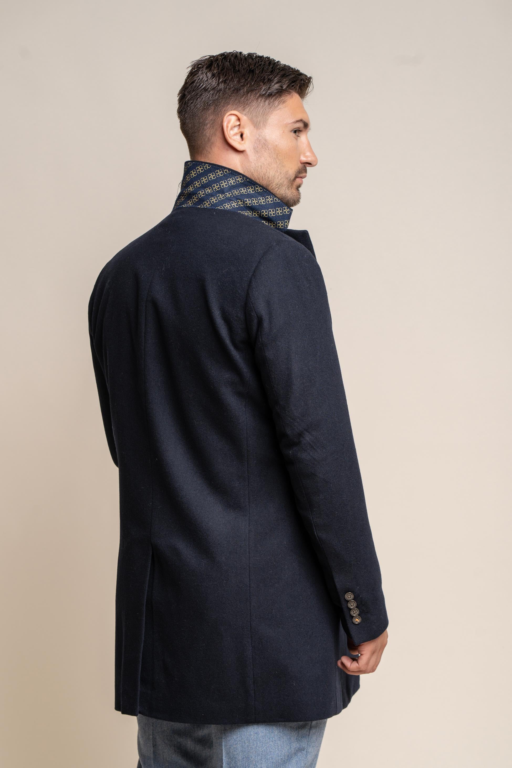 Manteau Mi-Long en Laine pour Homme - ROMAN - Bleu Marine