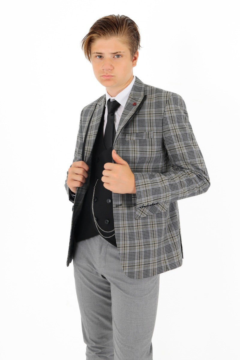 Costume à Carreaux Slim Fit pour Garçons - Gris