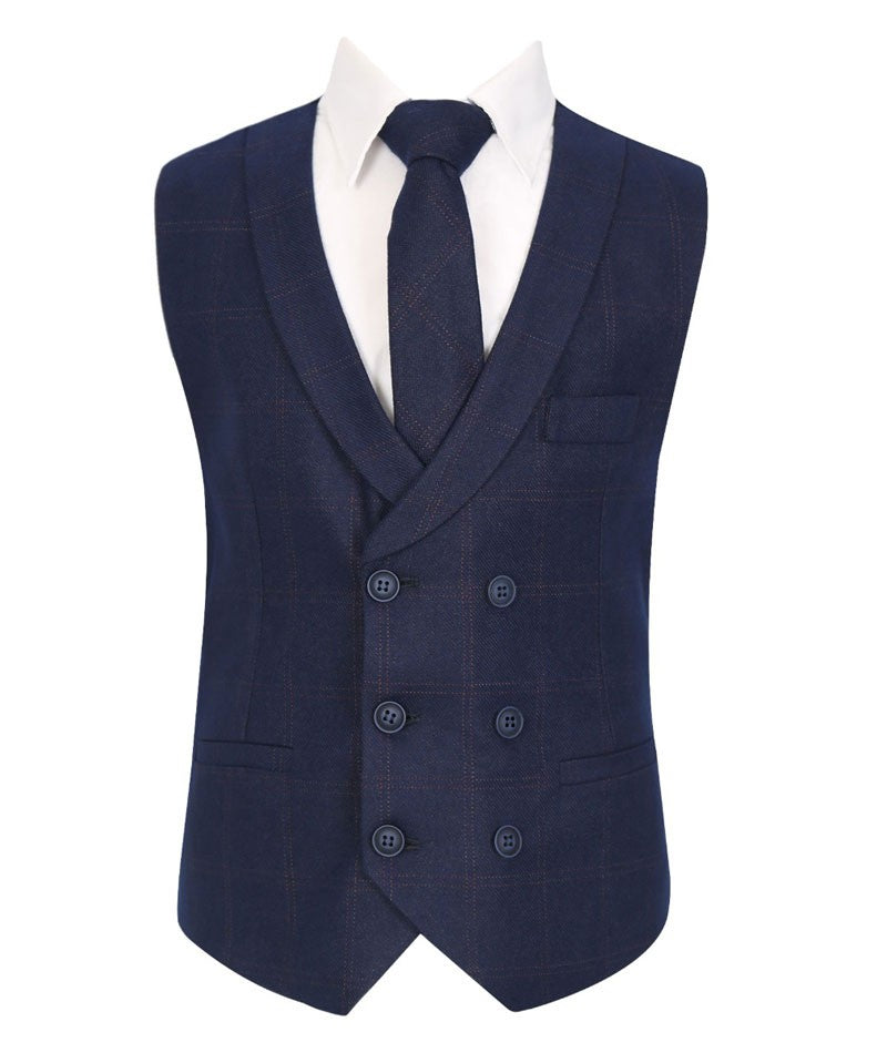 Ensemble Gilet en Tweed à Motif Check pour Hommes et Garçons - Bleu Marine