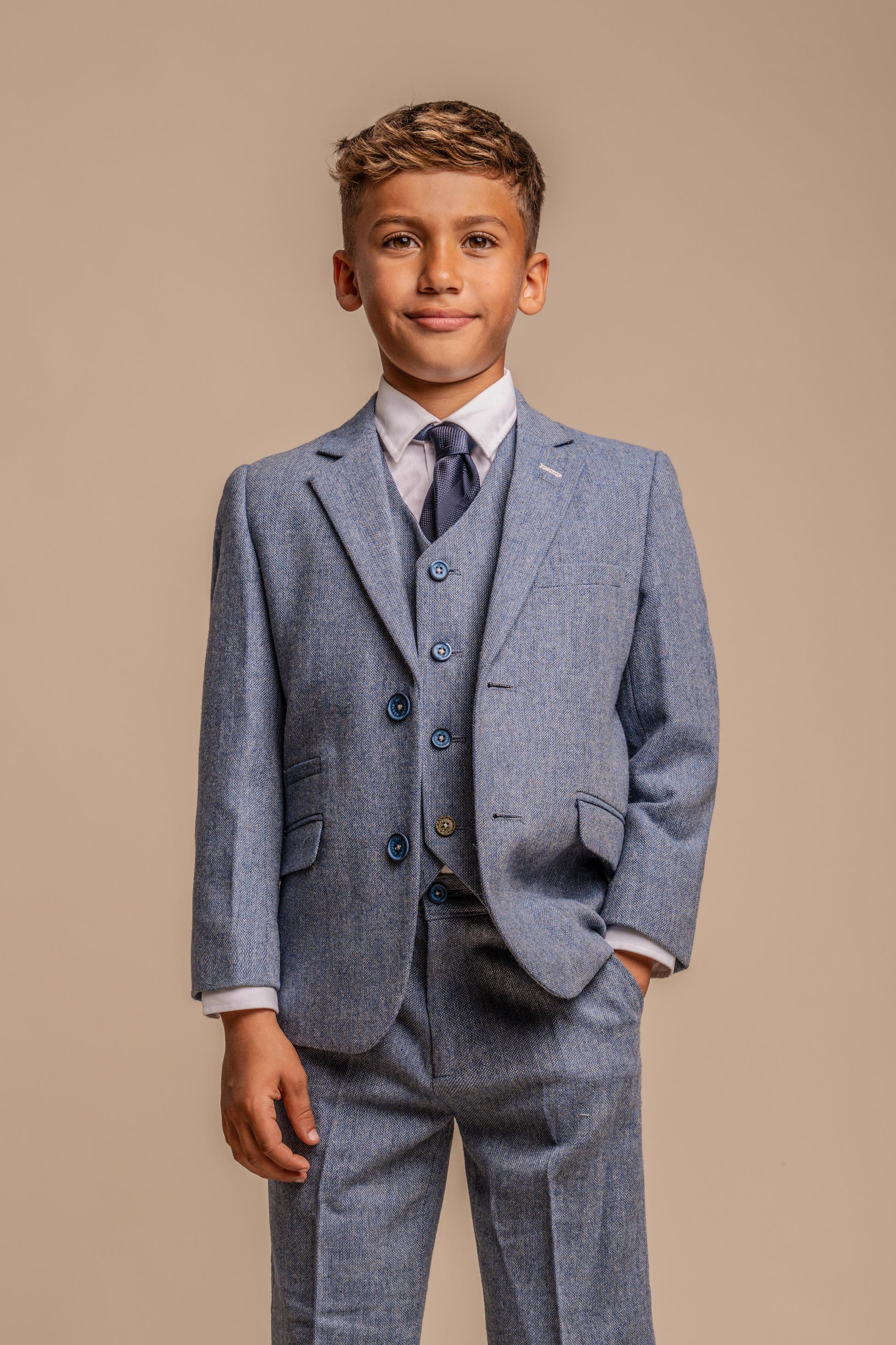 Costume en Tweed Slim Fit pour Garçons - WELLS Bleu - Bleu Clair