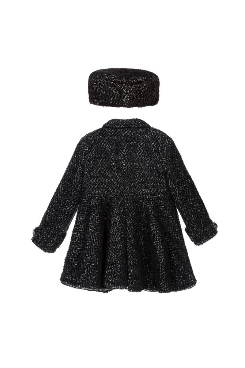 Girls Tweed Effect Double Breasted Midi Coat Set - Navy Blue