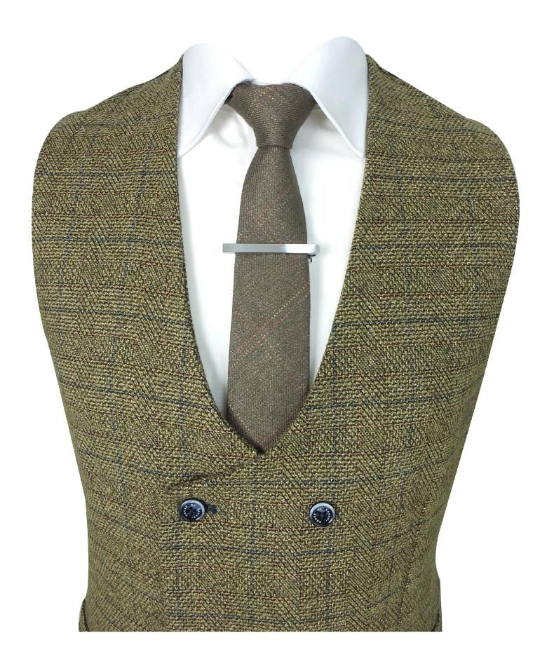 Gilet à double boutonnage en tweed à carreaux pour hommes - ASCARI - Marron