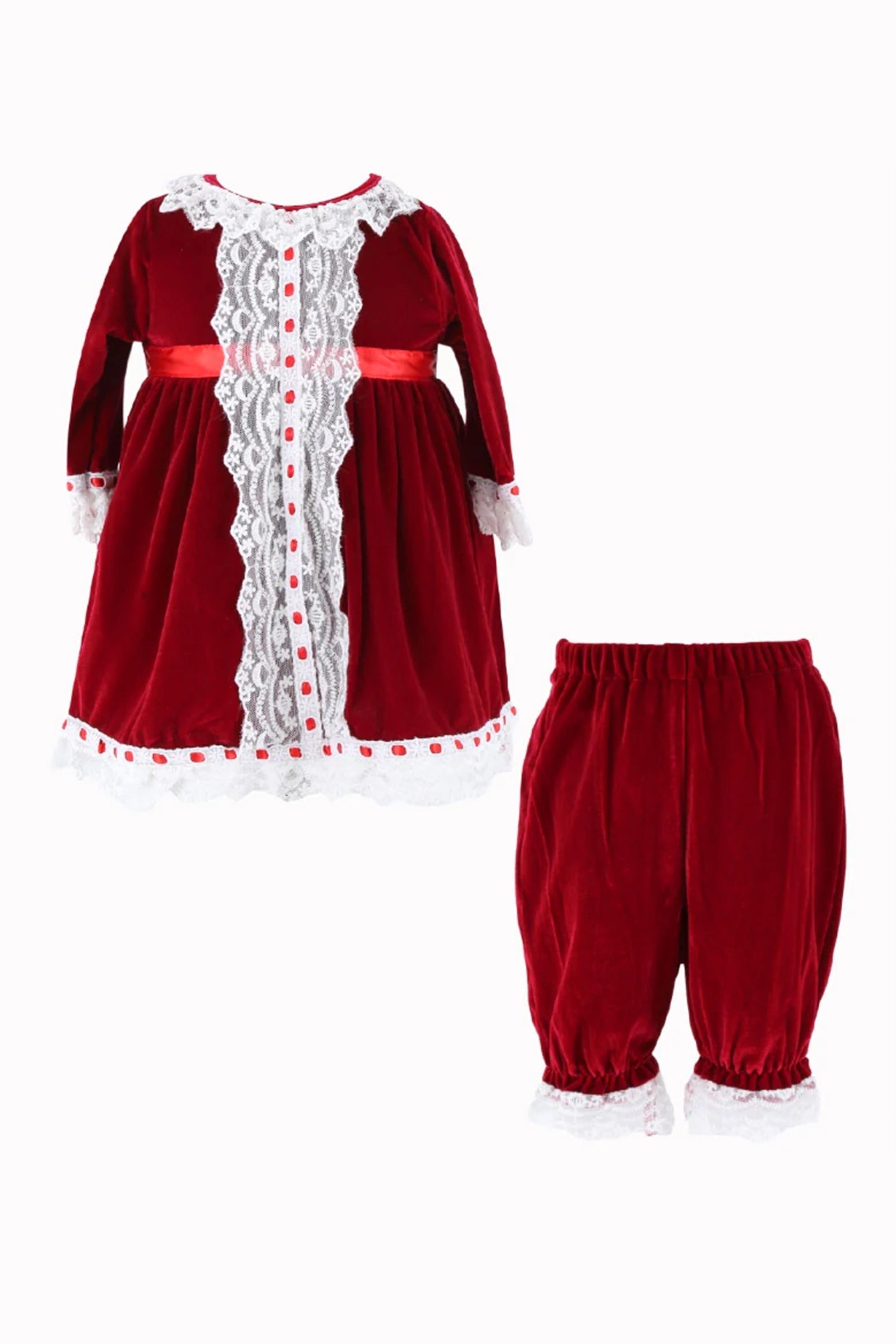 Ensemble de Vêtements de Nuit en Velours Smocké pour Bébés Filles - Rouge Vin