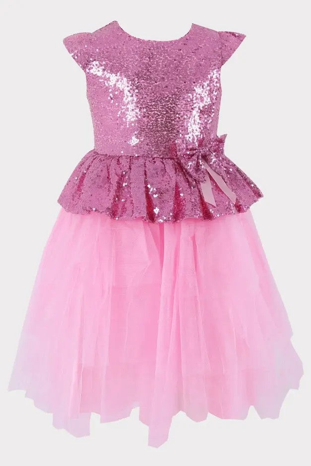 Girls Sequin and Tulle Puffy Dress - Pink