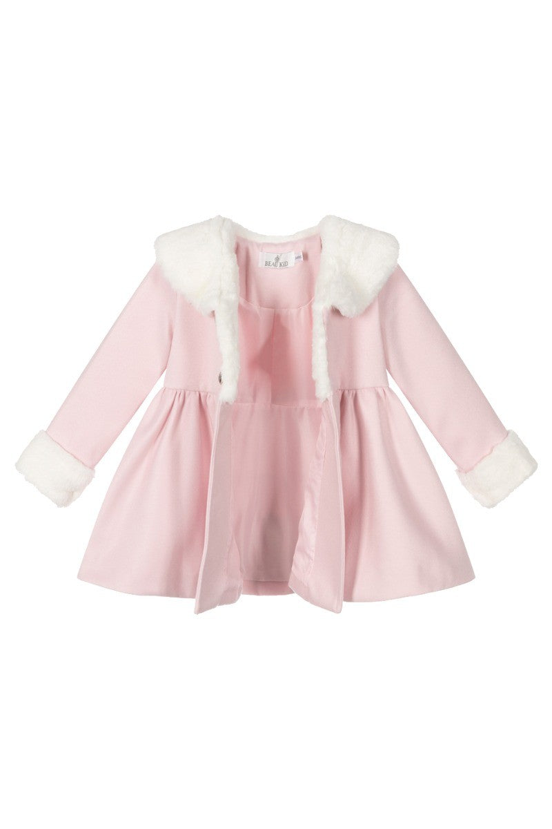 Ensemble Manteau Midi en Fourrure 2 Pièces pour Filles - Rose