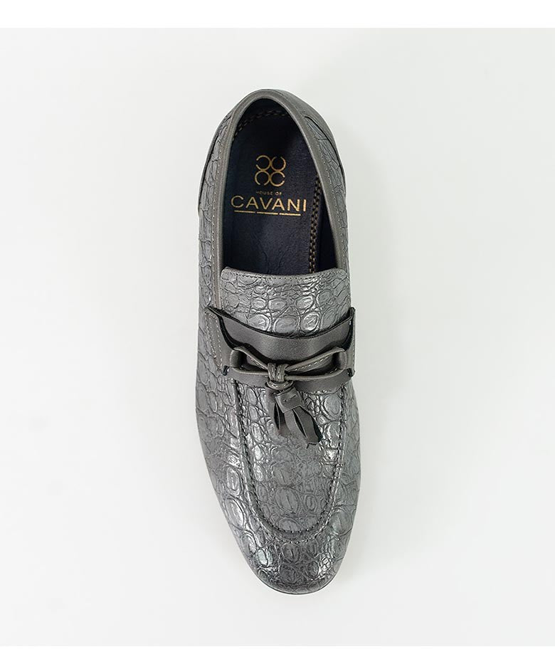 Men's Crocodile Embossed Tassel Loafers- BRINDISI - Grey