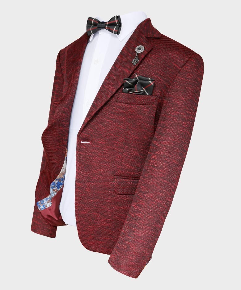 Blazer à Motifs Birdseye Tailored Fit pour Garçons - Bordeaux