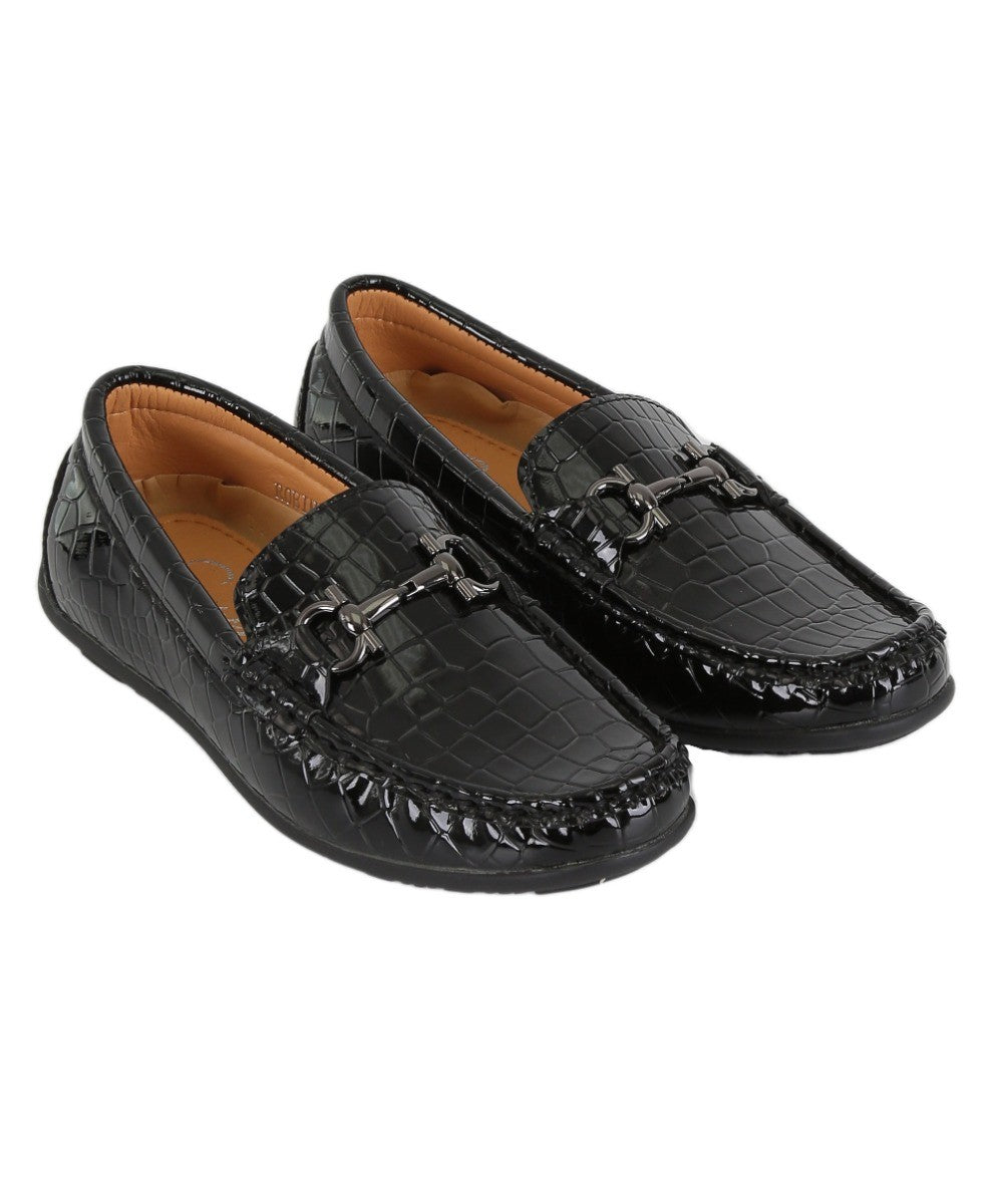 Mocassins en Cuir Croco Verni pour Garçons - ROBIN - Noir