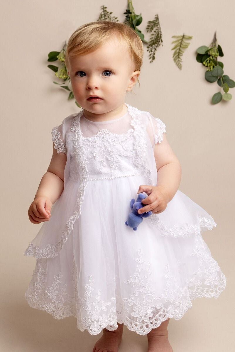 Ensemble Robe de Baptême en Dentelle Blanche pour Fillettes - MELODY - Blanc