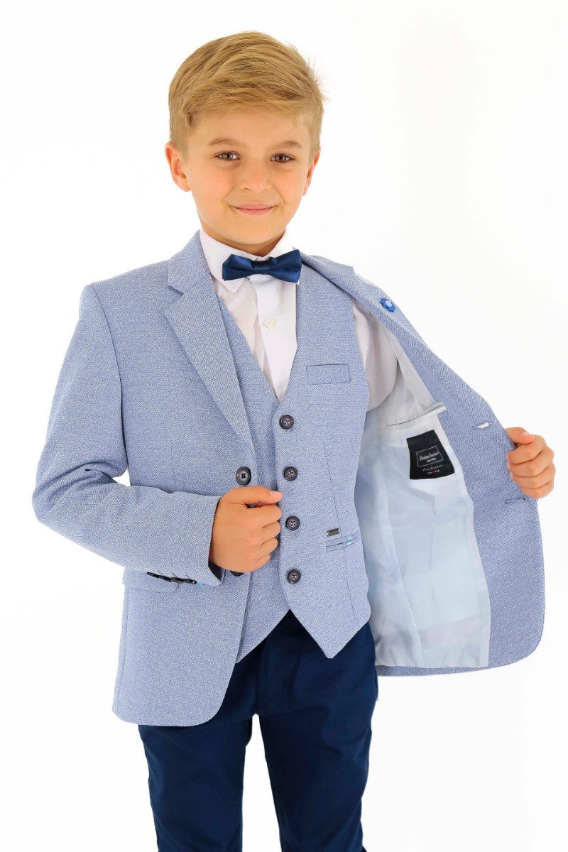 Jungen Baumwoll Slim Fit Blazer und Westen-Set - Frank - Blau