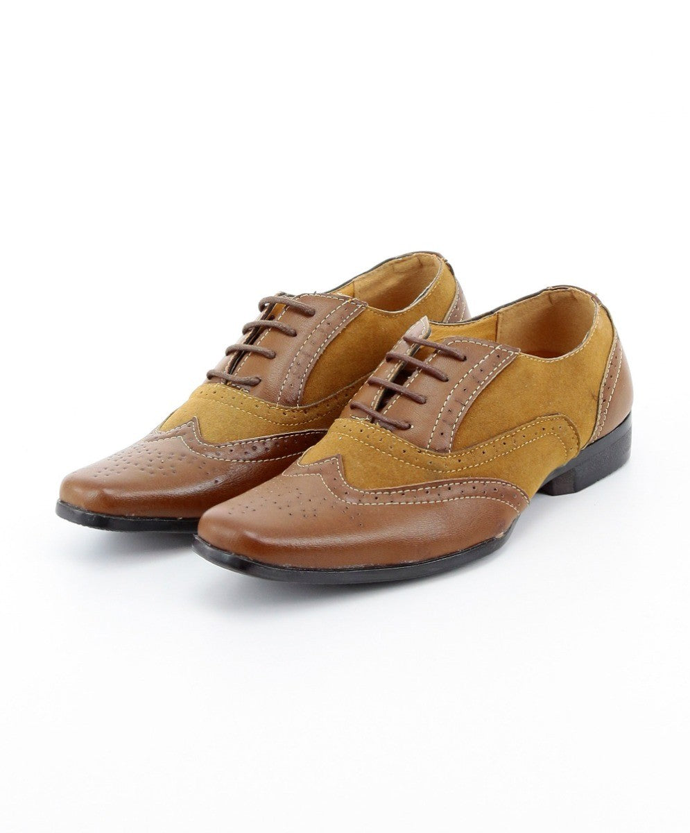 Chaussures Oxford Brogue en Cuir et Suède pour Garçons - CHESTER - Marron Clair