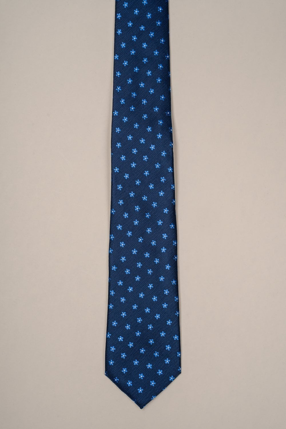 Men's Wedding Business Floral Patterned Tie Formal Plaid Neckwear - Navy Blue